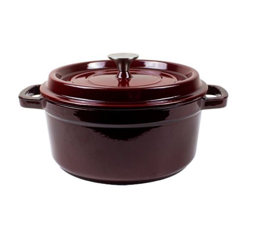 Enameled Cast Iron Pot Premium 4-Layer Coating Casserole 24cm (Dark Red)