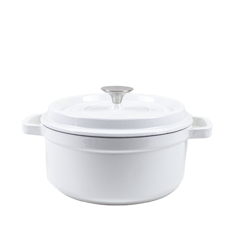 Enameled Cast Iron Pot Premium 4-Layer Coating Casserole 24cm (White)