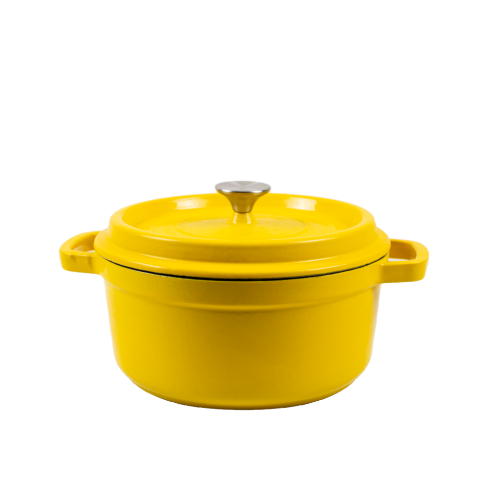 Enameled Cast Iron Pot Premium 4-Layer Coating Casserole 24cm (Yellow)