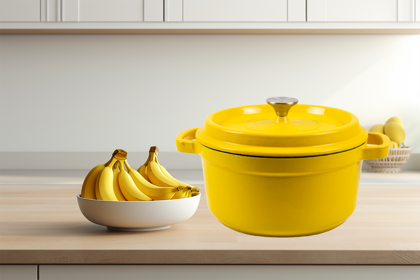 Enameled Cast Iron Pot Premium 4-Layer Coating Casserole 24cm (Yellow)