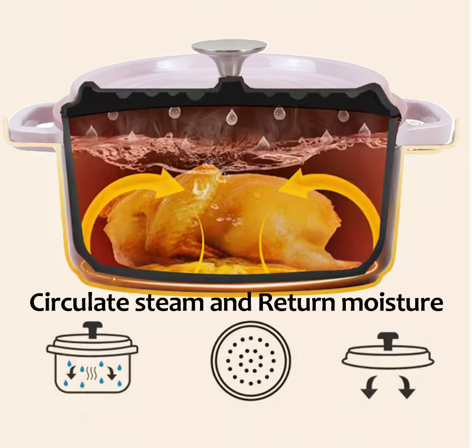 Enameled Cast Iron Pot Premium 4-Layer Coating Casserole 24cm (Pink)