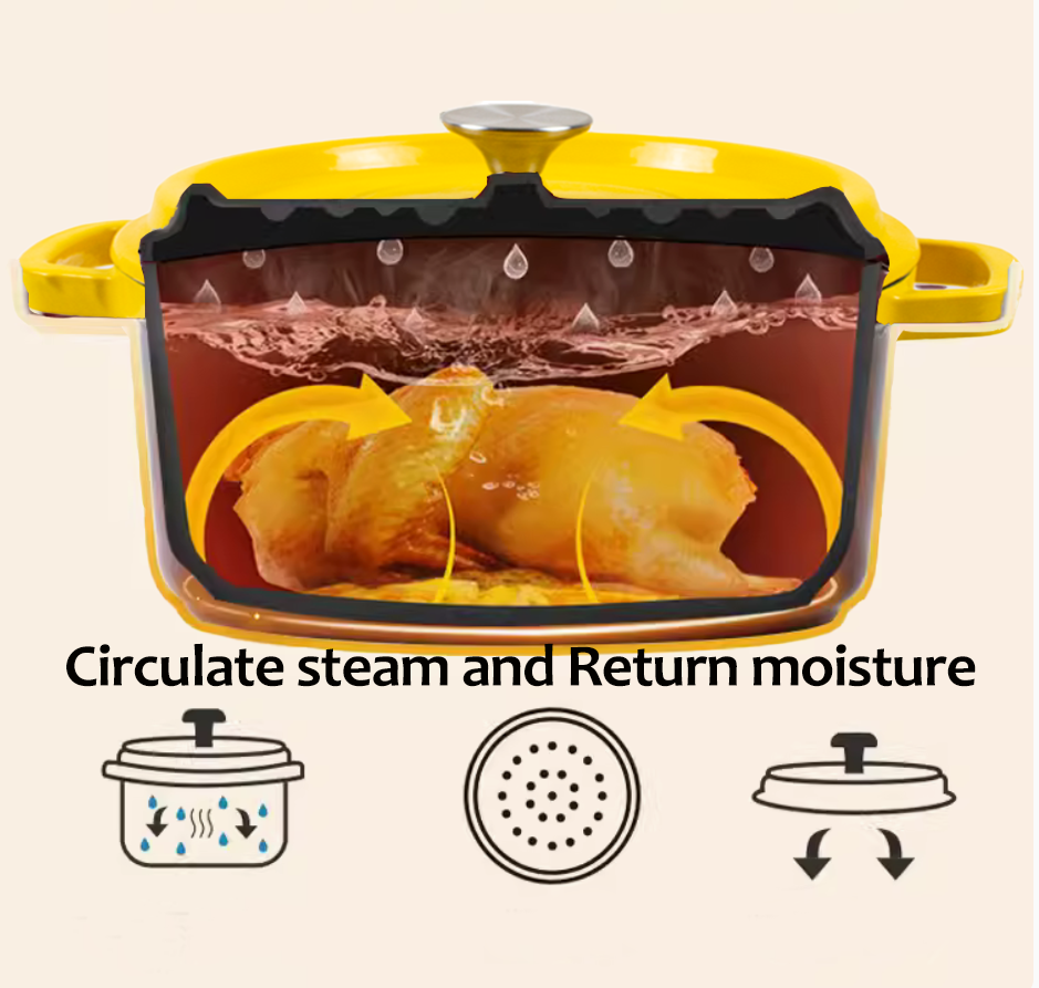 Enameled Cast Iron Pot Premium 4-Layer Coating Casserole 24cm (Yellow)