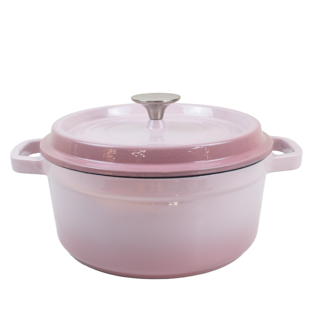 Enameled Cast Iron Pot Premium 4-Layer Coating Casserole 24cm (Pink)
