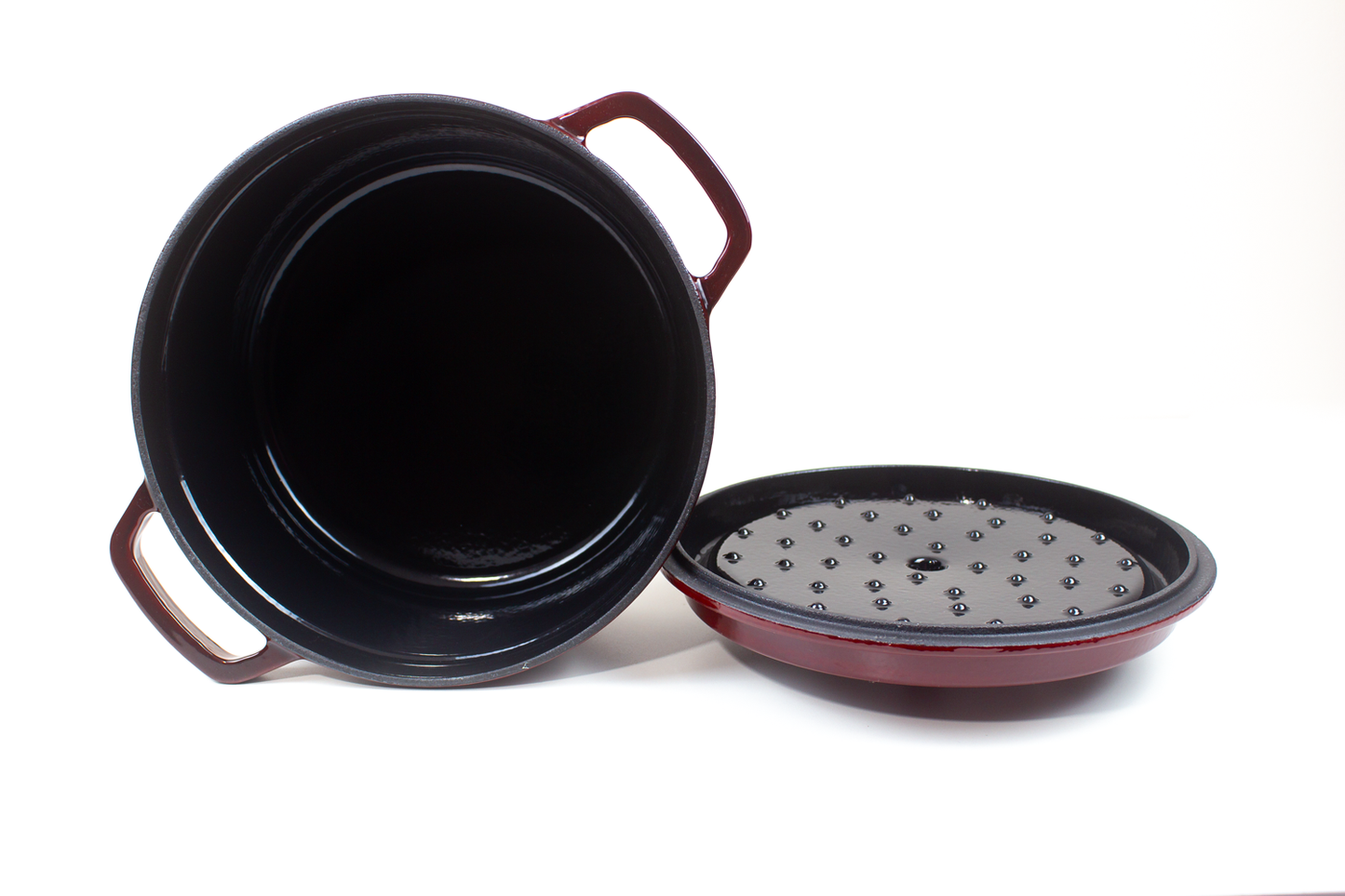 Enameled Cast Iron Pot Premium 4-Layer Coating Casserole 24cm (Dark Red)