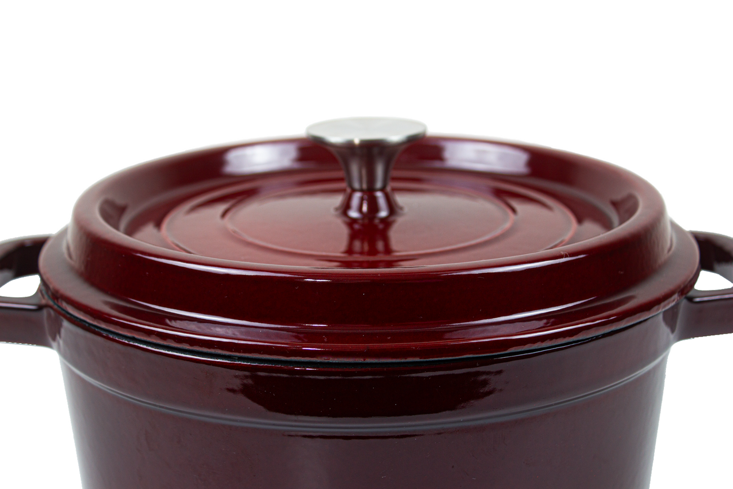 Enameled Cast Iron Pot Premium 4-Layer Coating Casserole 24cm (Dark Red)