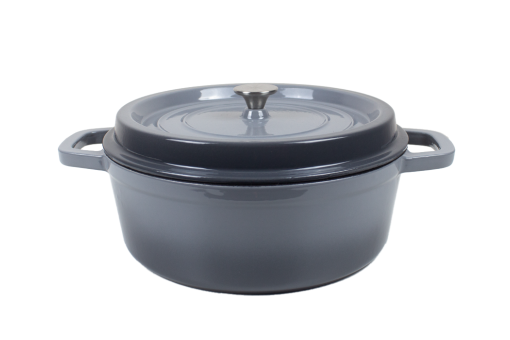 Cast Iron Casserole 4 Layered Premium Enameled Pot Dutch Oven 26cm (Grey)