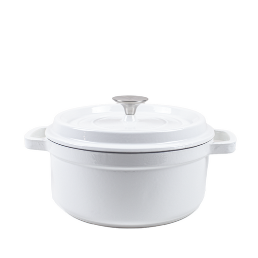 Enameled Cast Iron Pot Premium 4-Layer Coating Casserole 24cm (White)