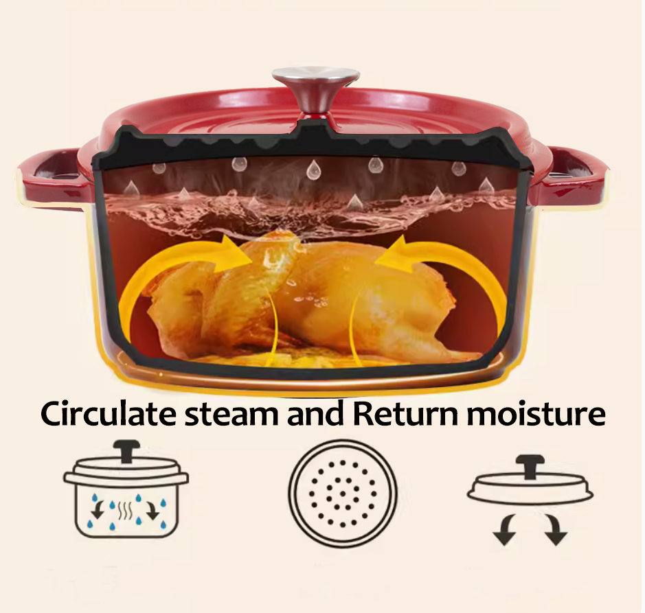 Enameled Cast Iron Pot Premium 4-Layer Coating Casserole 24cm (Red)