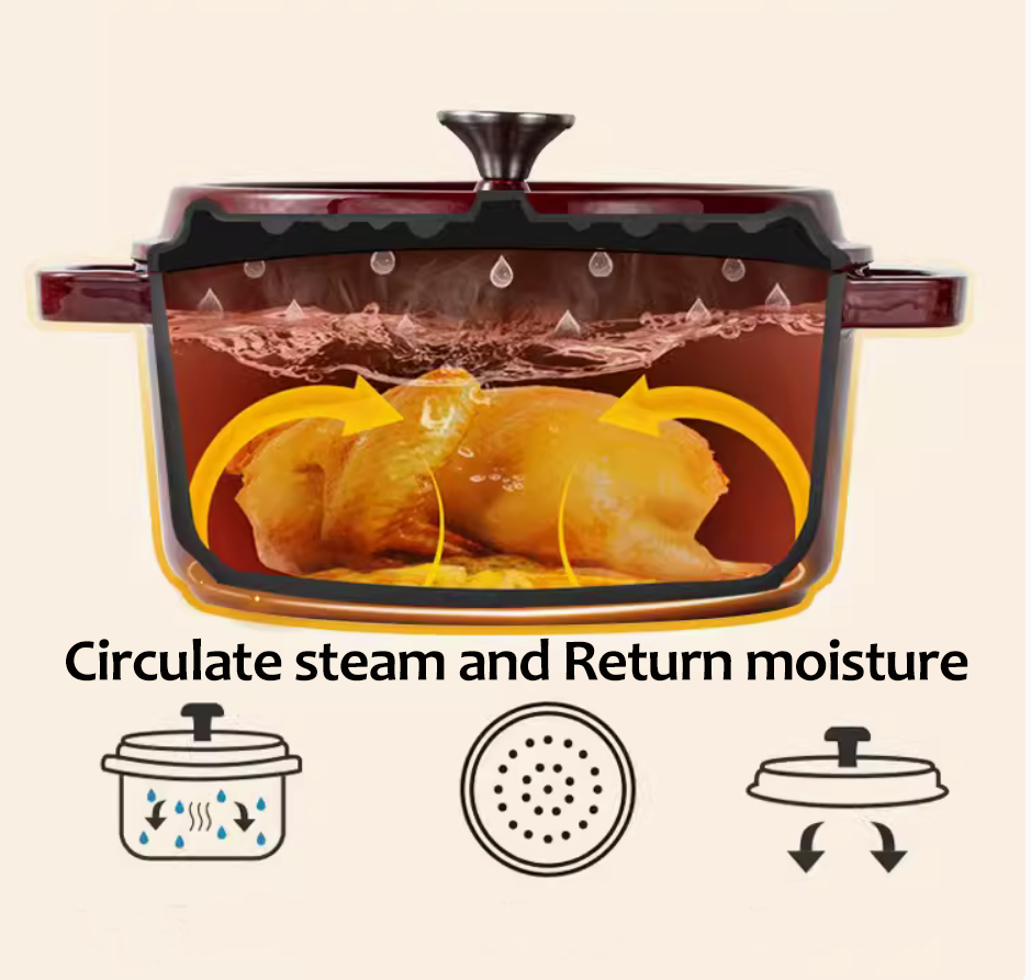 Enameled Cast Iron Pot Premium 4-Layer Coating Casserole 24cm (Dark Red)