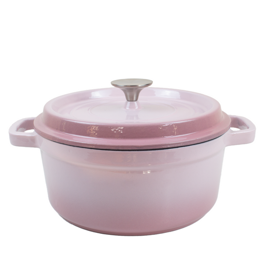 Enameled Cast Iron Pot Premium 4-Layer Coating Casserole 24cm (Pink)